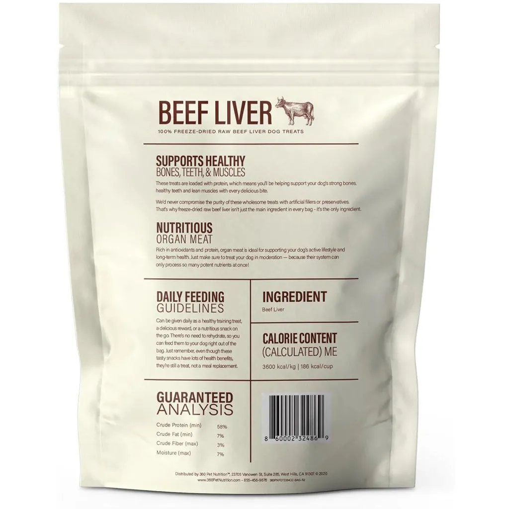 360 Pet Nutrition Beef Liver Freeze-Dried Raw Dog Treats, 4-oz