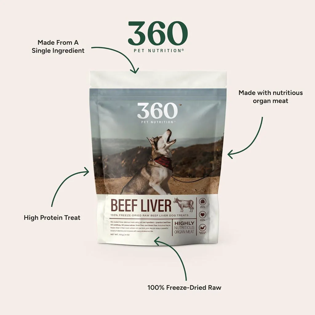 360 Pet Nutrition Beef Liver Freeze-Dried Raw Dog Treats, 4-oz