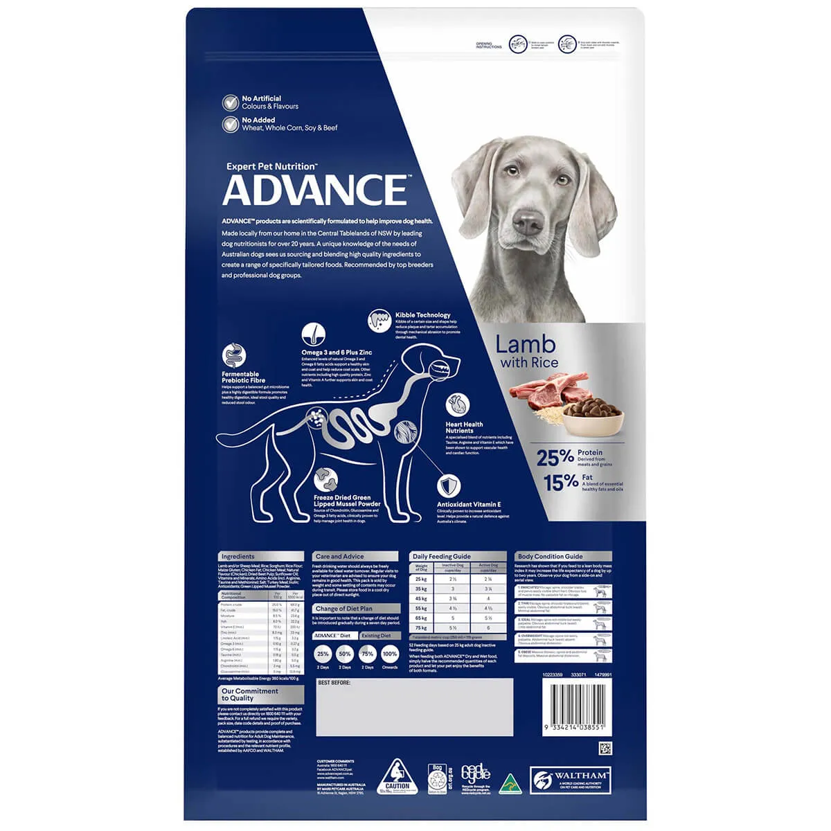 Advance Large Plus Adult Lamb Dry Dog Food 15kg