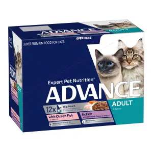 Advance Multi Pack Ocean Fish / Indoor Chicken & Turkey in Jelly Adult Wet Cat Food Pouch 12x85g