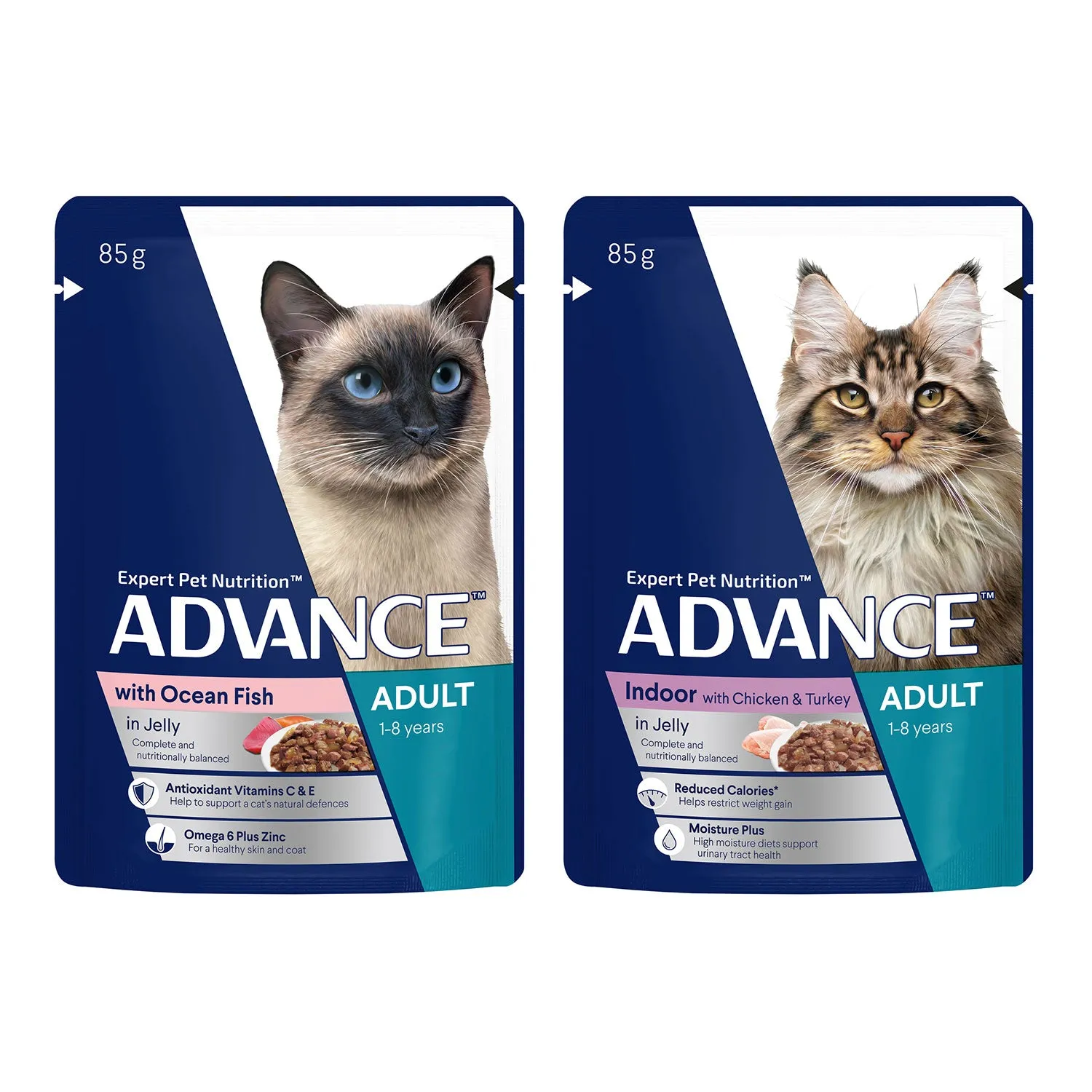 Advance Multi Pack Ocean Fish / Indoor Chicken & Turkey in Jelly Adult Wet Cat Food Pouch 12x85g