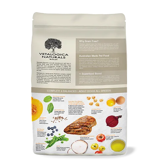 Bundle Pack of 2 x Vetalogica Naturals Grain Free Chicken Adult Dog Food 3kg