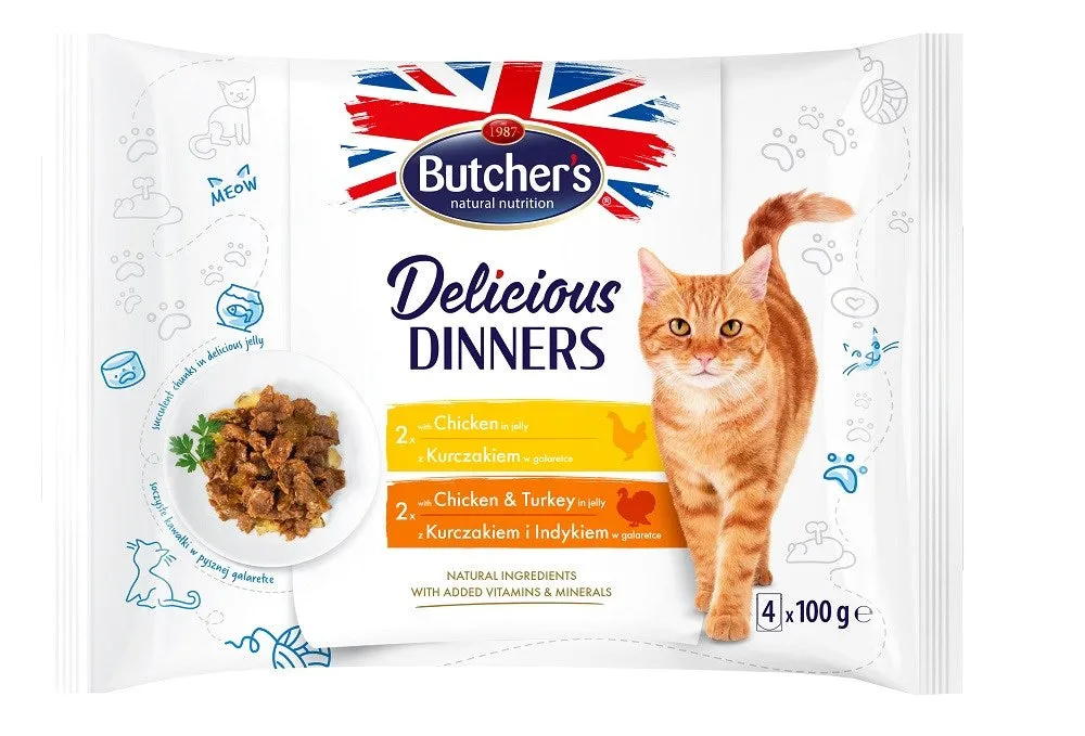 Butcher's Delicious Dinners Chicken, Chicken With Turkey - Wet Cat Food - 4 X 100G