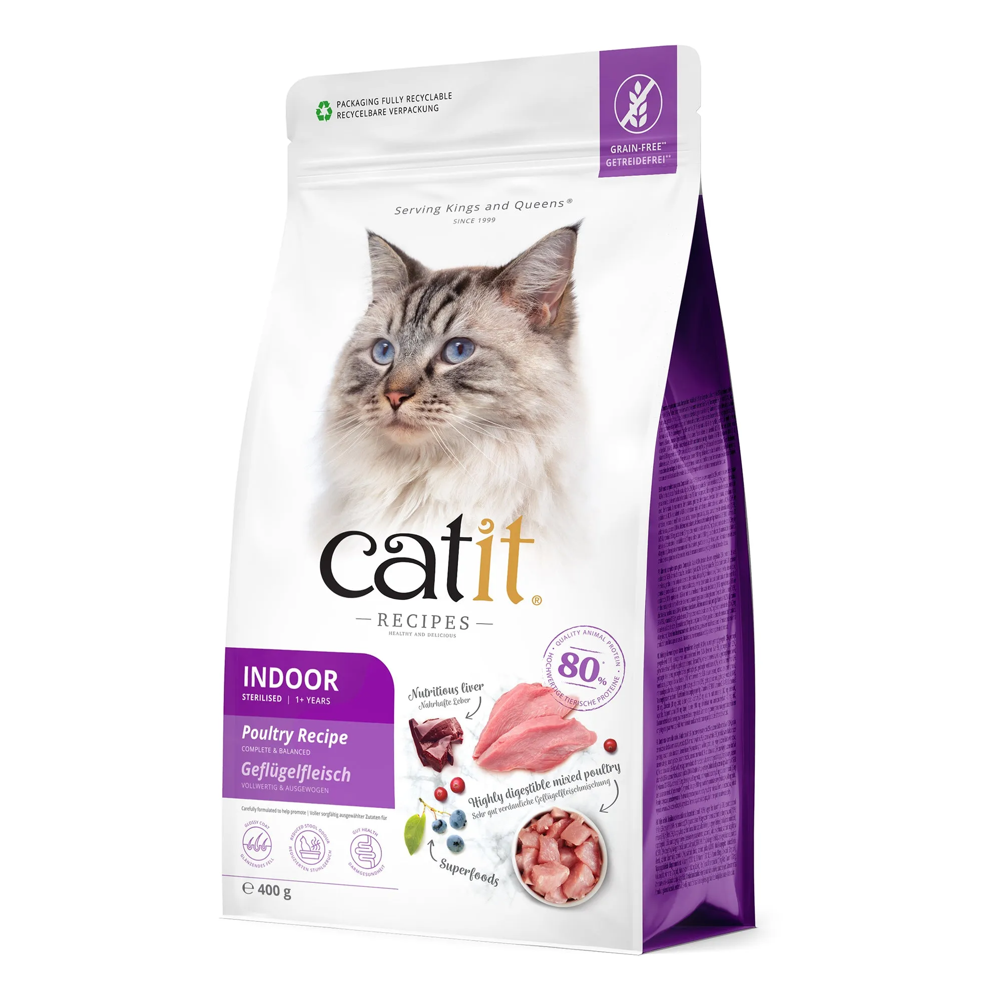 Catit Recipes Indoor Sterilised Poultry Dry Cat Food 400g/2kg