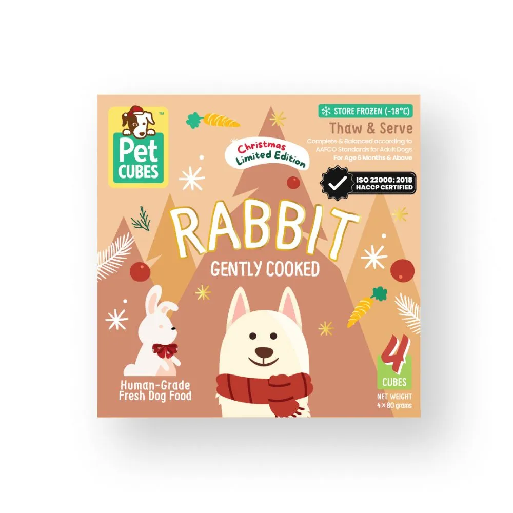 *FROZEN* PetCubes Dog Gently Cooked Rabbit Christmas Edition 1.28kg (4 x 320g)