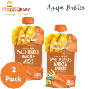 Happy Family Happy Baby Stage 2 (6  months) Clearly Crafted Meals - Sweet Potatoes Mangos & Carrots, 113g.(2-PACK BUNDLE) Exp: 03/24