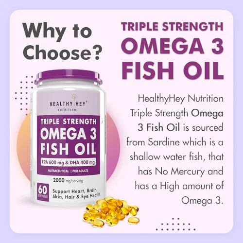 Healthyhey Nutrition Fish Oil - Omega 3 Mercury Free (1000 Mg) Burpless - 60 Softgel