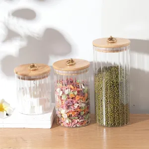 Homestic Borosilicate Glass Jar with Bamboo Lid | Multi-utility | Leakproof | Airtight Storage Jar for Cookies, Snacks, Tea, Coffee, Sugar | Set of 3(530ml, 820ml, 1125ml)