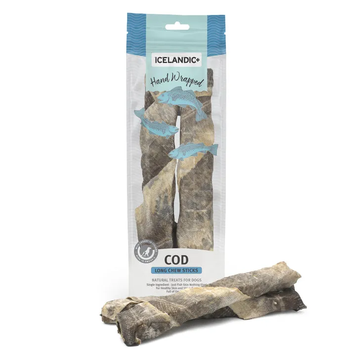 Icelandic  Hand Wrapped Cod Skin Long Chew Stick Dog Treats