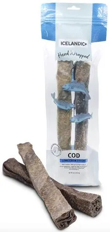 Icelandic  Hand Wrapped Cod Skin Long Chew Stick Dog Treats