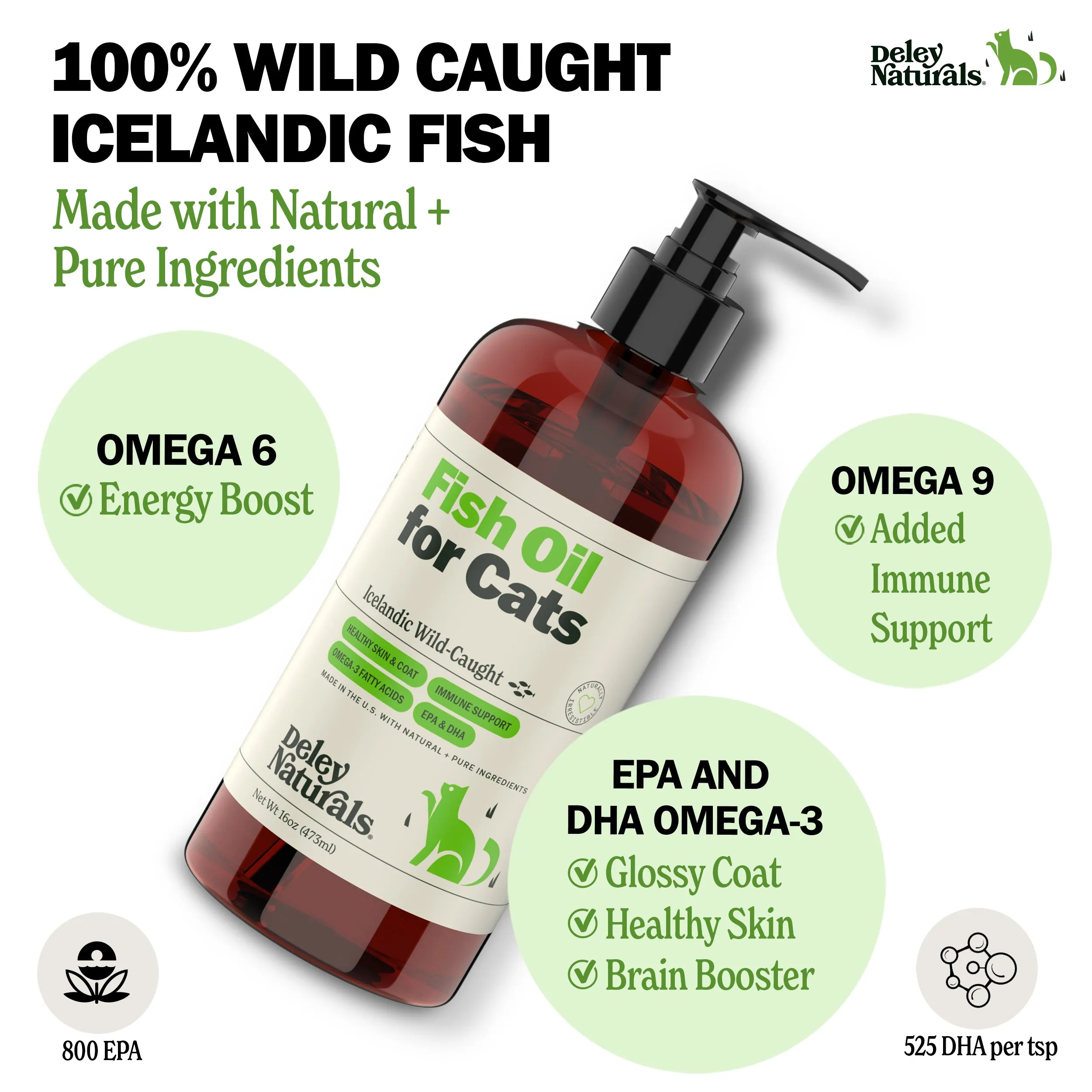 Icelandic Wild-Caught Omega 3 Fish Oil for Cats – 16 oz Pump