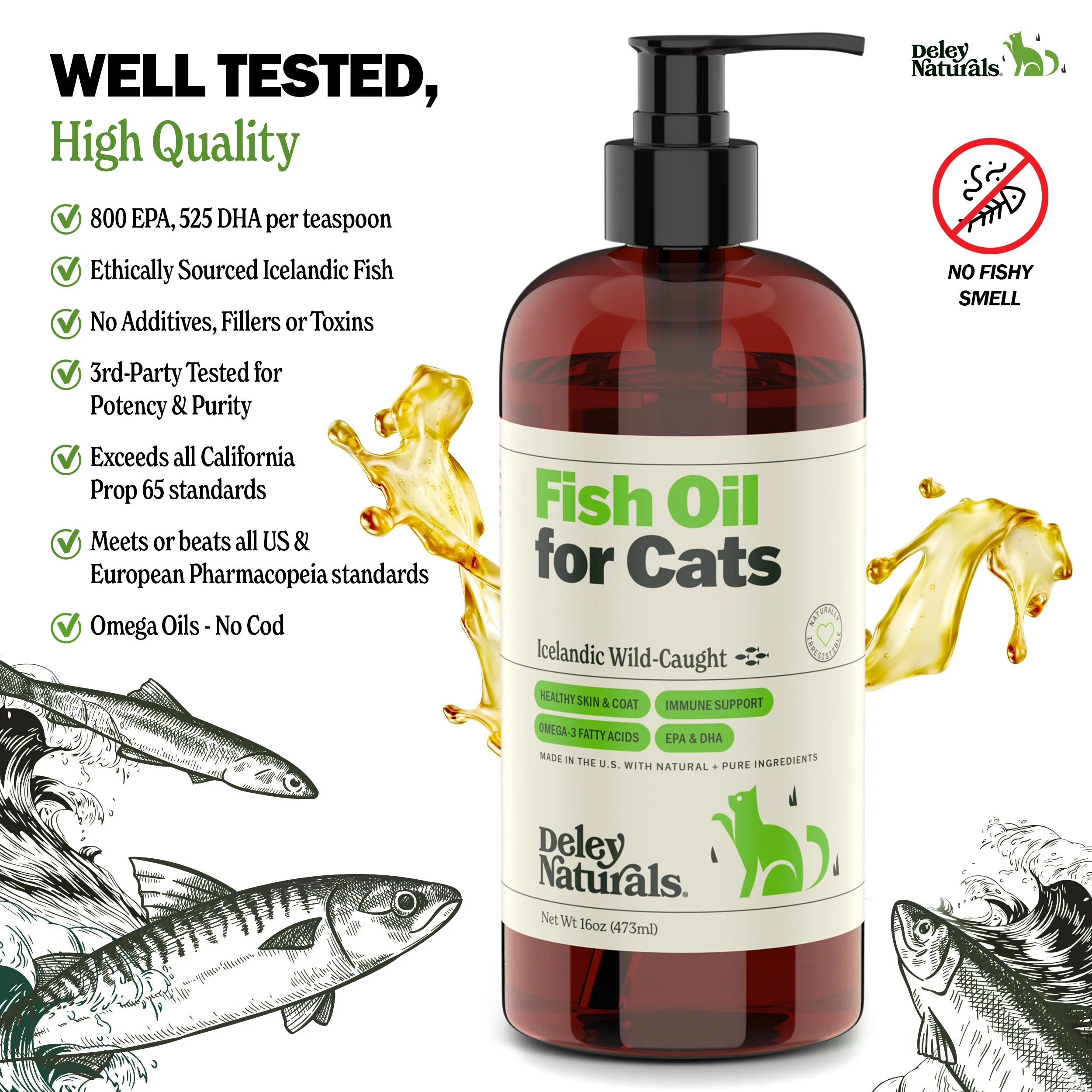 Icelandic Wild-Caught Omega 3 Fish Oil for Cats – 16 oz Pump