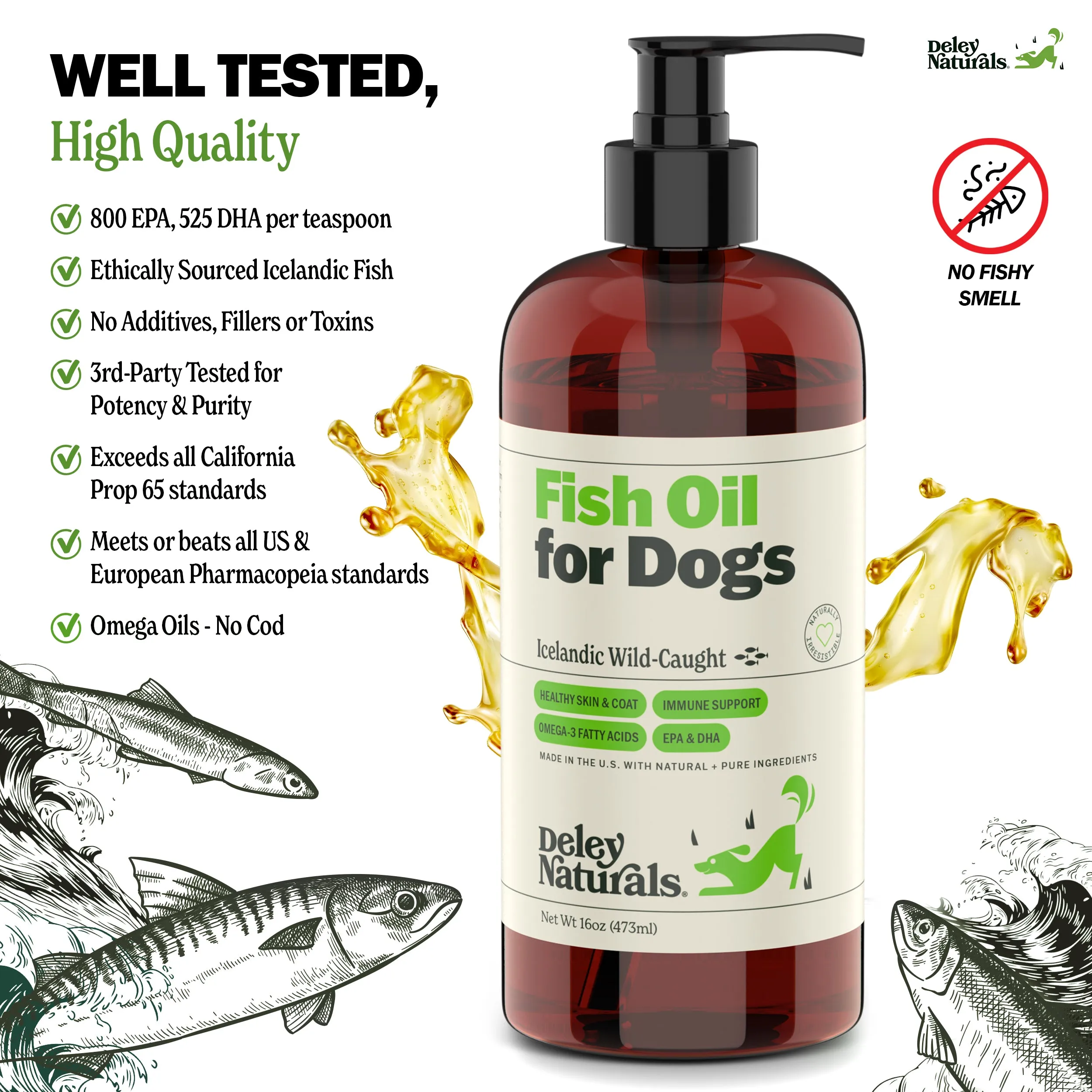 Icelandic Wild-Caught Omega 3 Fish Oil for Dogs - 16  oz Pump