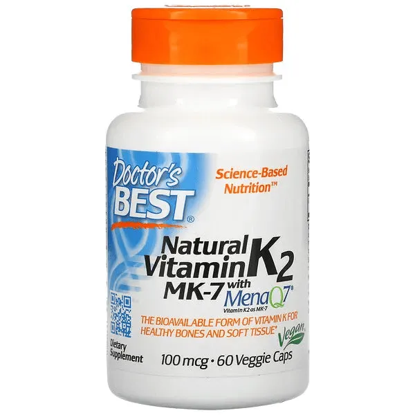 Natural Vitamin K2 MK-7 with MenaQ7, Doctor's Best, 100 mcg, 60 Vegetarian Capsules