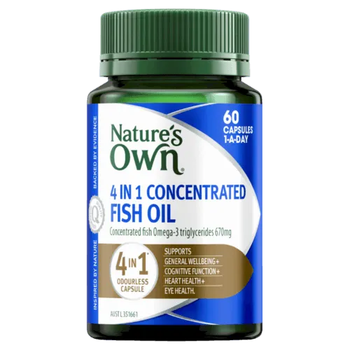 Natures Own 4 In 1 Concentrated Fish Oil Odourless 60 Capsules