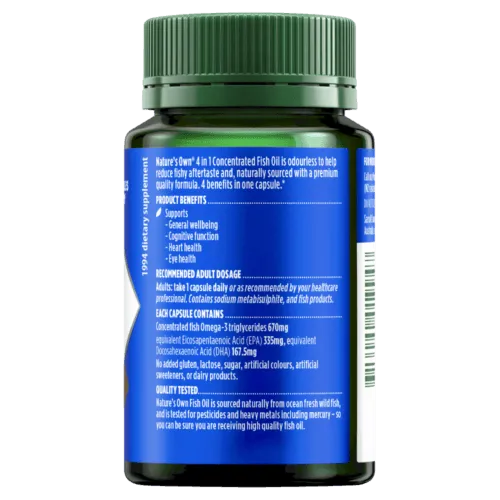 Natures Own 4 In 1 Concentrated Fish Oil Odourless 60 Capsules