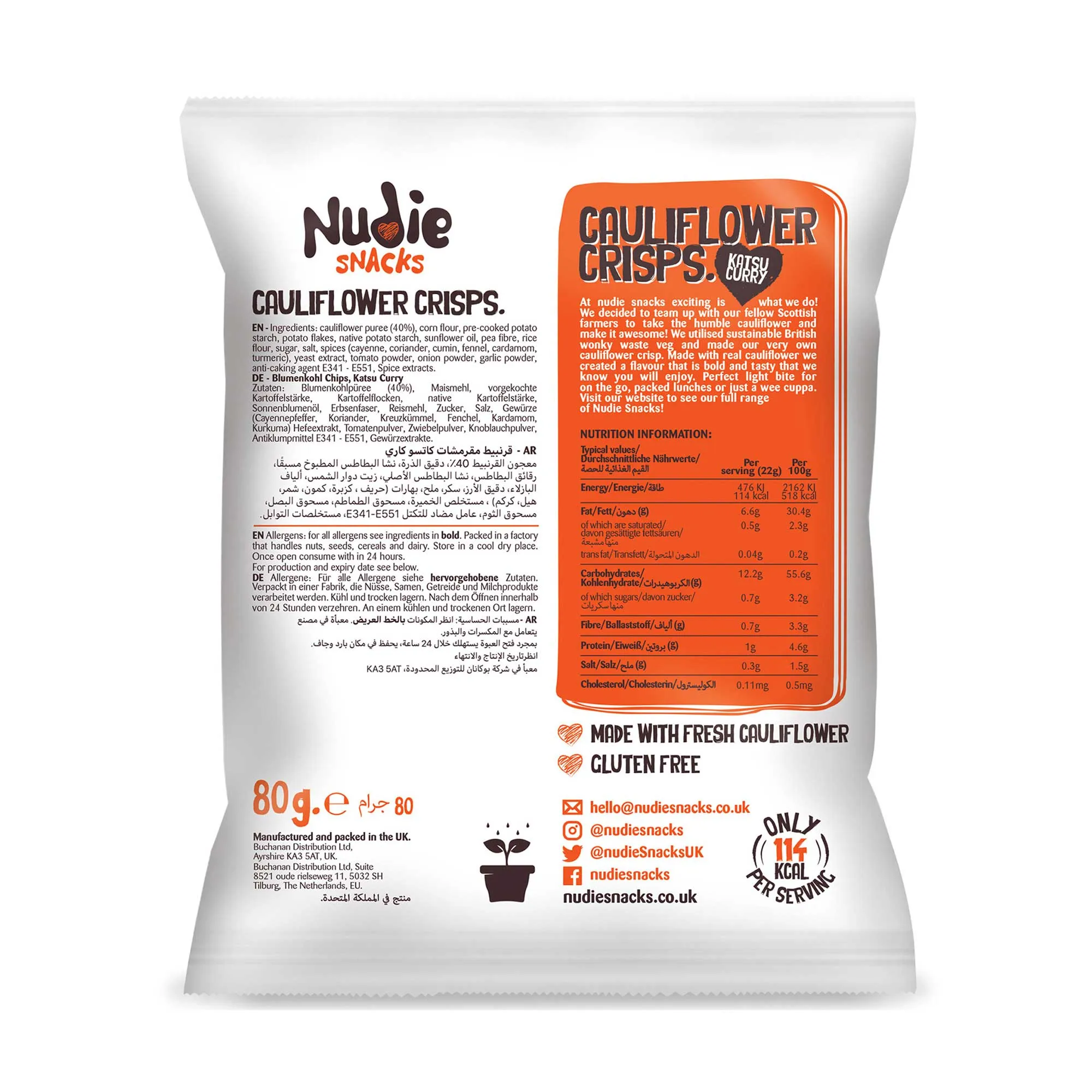 Nudie Snacks Cauliflower Crisps Katsu Curry 80g