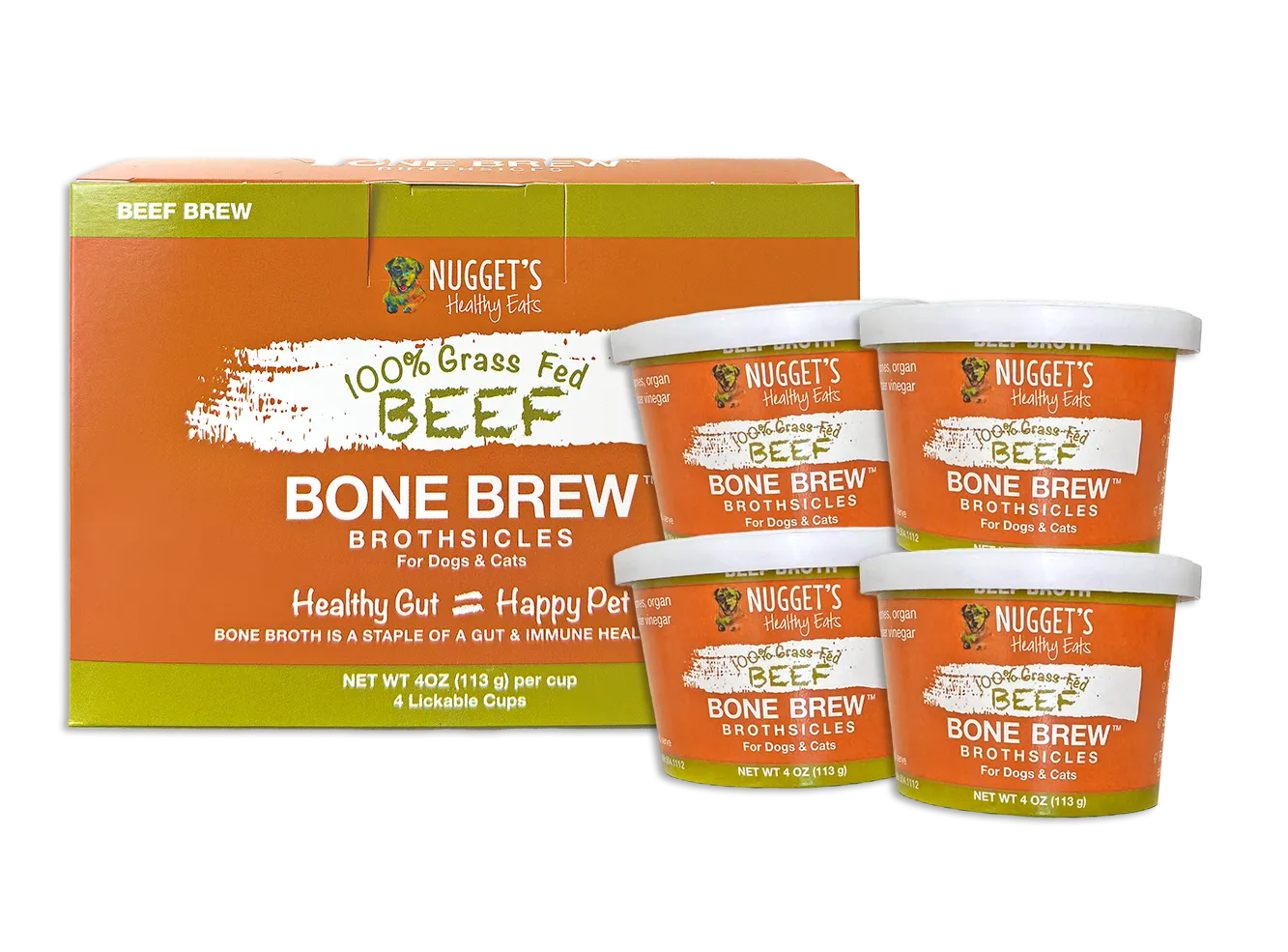 Nugget's Healthy Eats 100% Grass-Fed Beef Brothsicles Bone Brew for Dogs and Cats (4 Count)