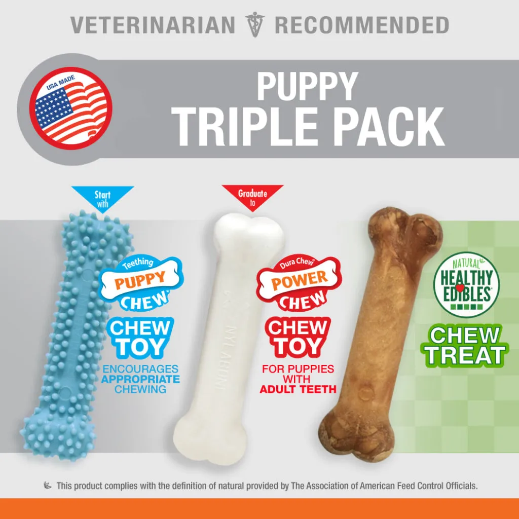 Nylabone Puppy Triple Pack Treat & Chew for Puppies - Variety Pack