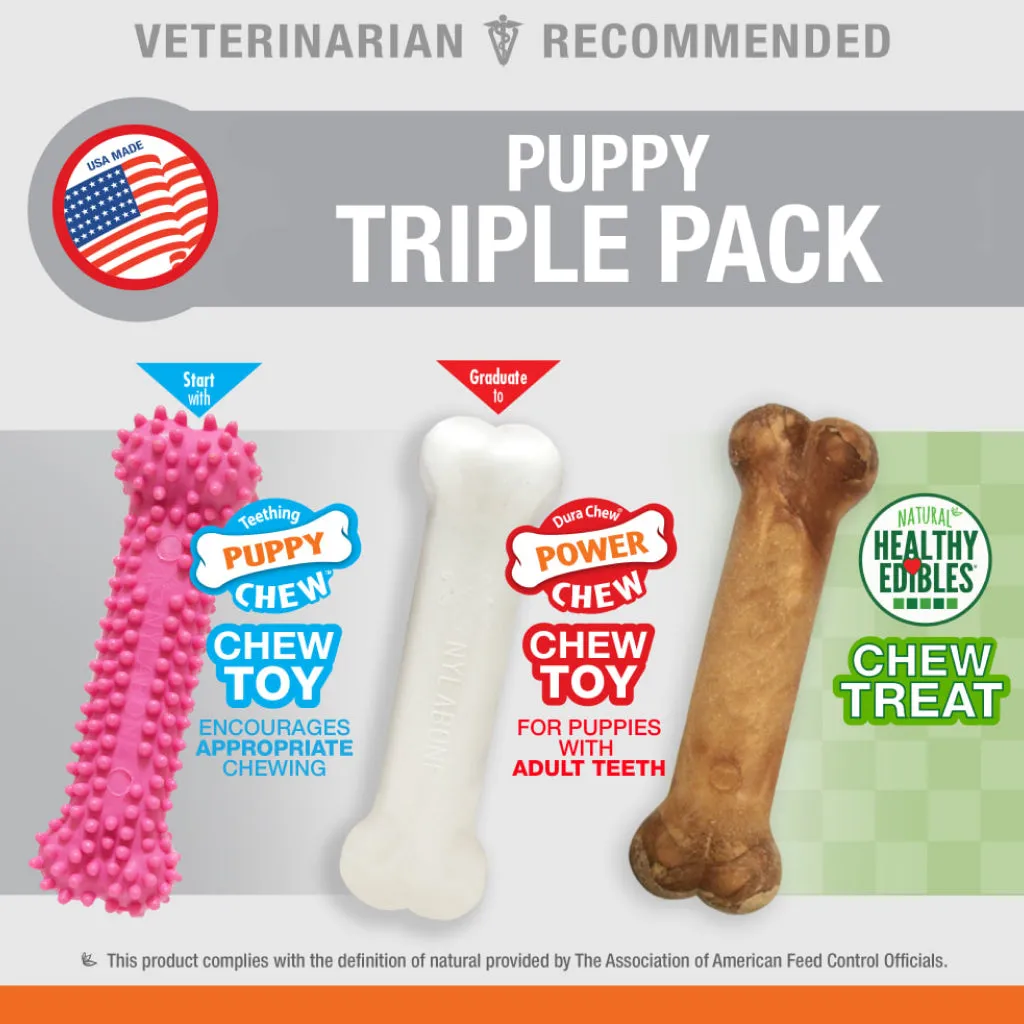 Nylabone Puppy Triple Pack Treat & Chew for Puppies - Variety Pack