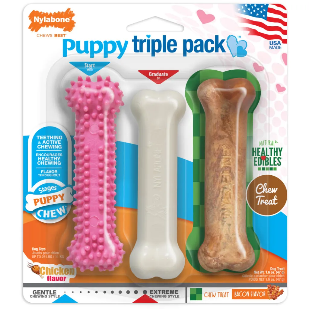 Nylabone Puppy Triple Pack Treat & Chew for Puppies - Variety Pack