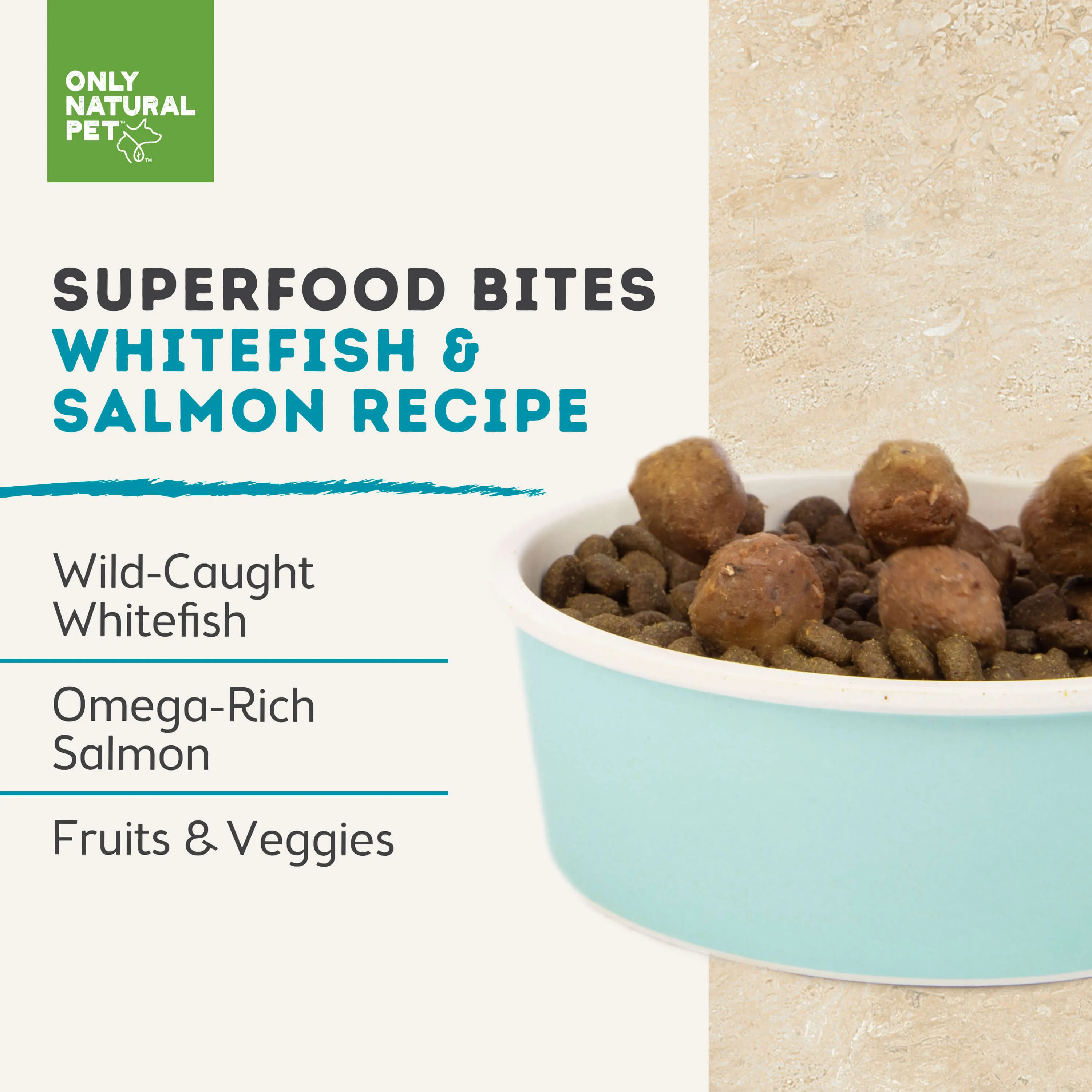 Only Natural Pet Superfood Bites Whitefish & Salmon Recipe Dog Food Meal Topper