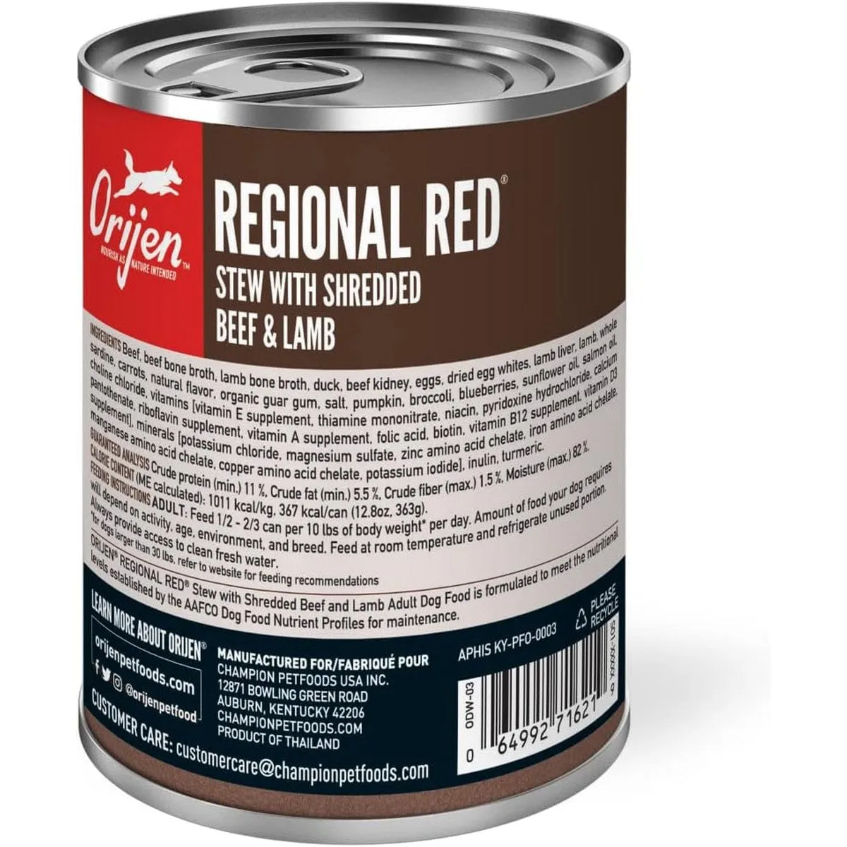 Orijen Regional Red Stew with Shredded Beef & Lamb Canned Dog Food 12.8oz