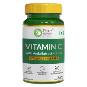 Pure Nutrition Vitamin C with Amla Extract   Zinc Supplement | Boost Immunity | Support In Skin & bone Health - 60 Veg Tablets