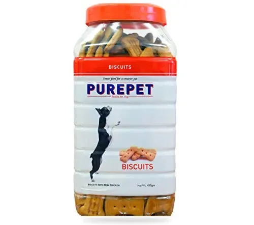 Purepet Treat Combo Offer - Chicken Flavor Biscuit Jar (2 x 455g)   Munchy Sticks, Chicken Flavor (2 x 400g) - Pack of 4