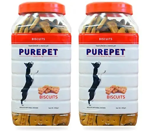 Purepet Treat Combo Offer - Chicken Flavor Biscuit Jar (2 x 455g)   Munchy Sticks, Chicken Flavor (2 x 400g) - Pack of 4