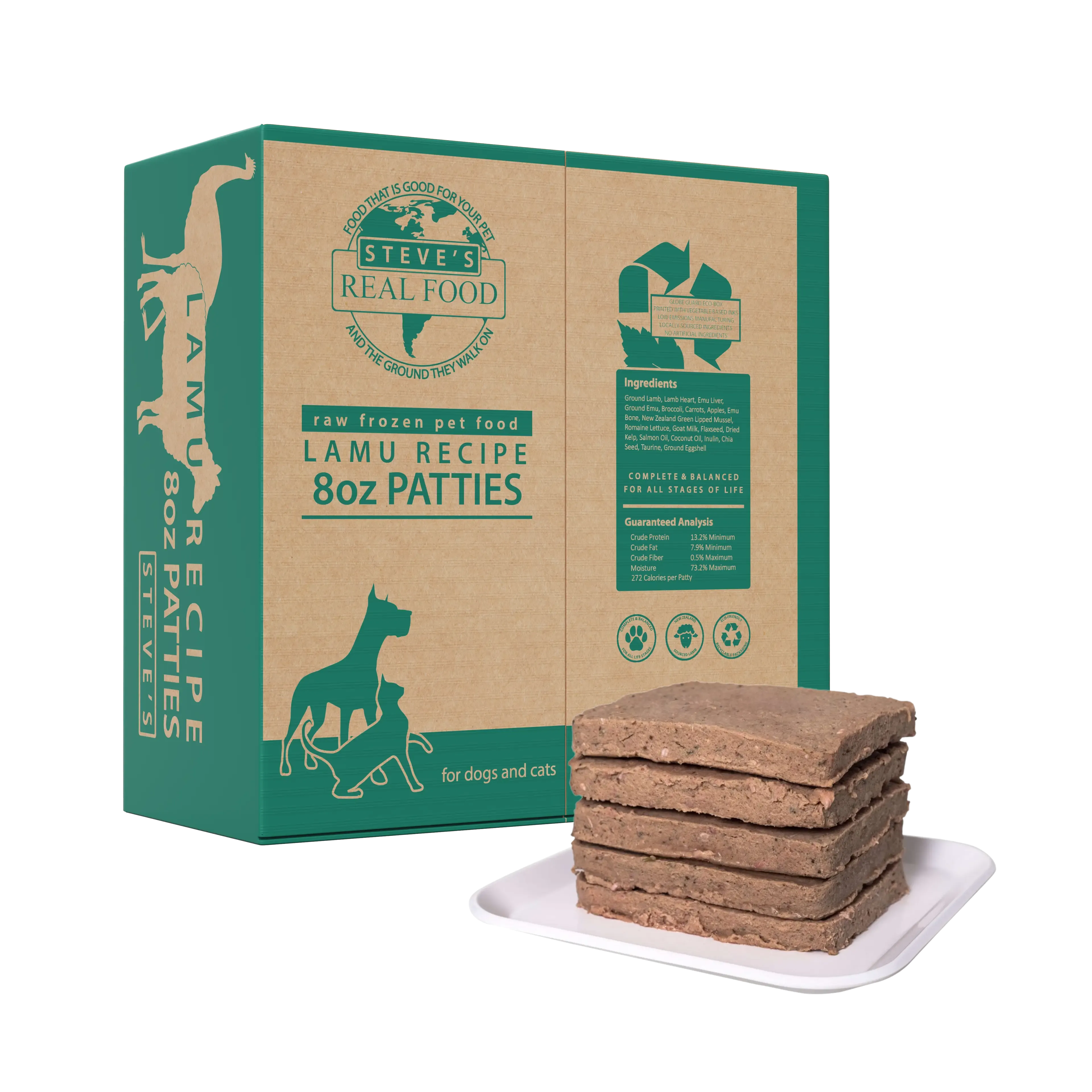 Steve's Real Food - Lamu Lamb Emu Patties - Raw Dog Food -  14 lb (PRE-ORDER-Local Delivery Only)