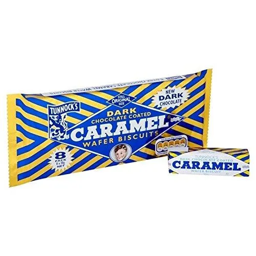 Tunnocks Dark Chocolate Caramel Wafer Biscuits (8 Pieces)