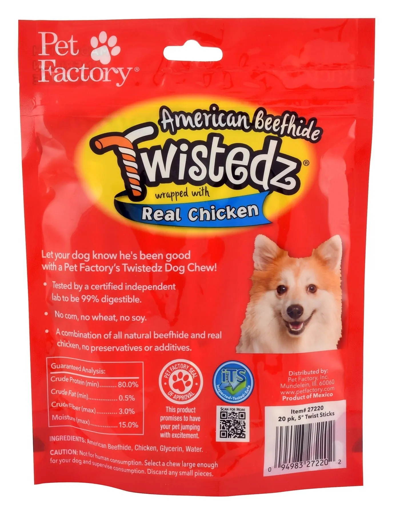 Twistedz 5" Beefhide Twist Sticks Wrapped with Real Meat, 20-pk