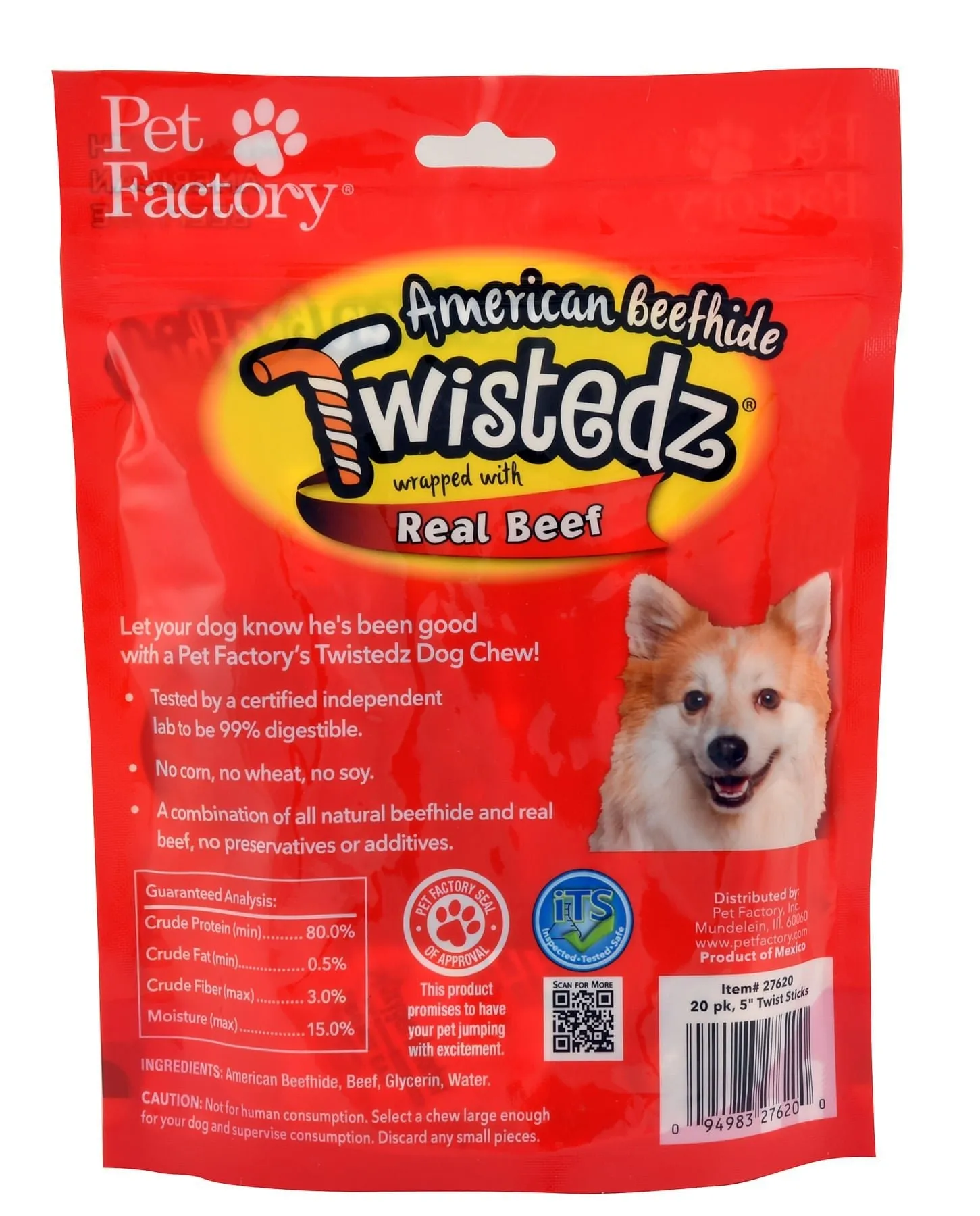 Twistedz 5" Beefhide Twist Sticks Wrapped with Real Meat, 20-pk