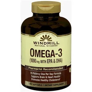 Windmill Omega 3 EPA & DHA Fish Oil, 1000 MG, 180 count